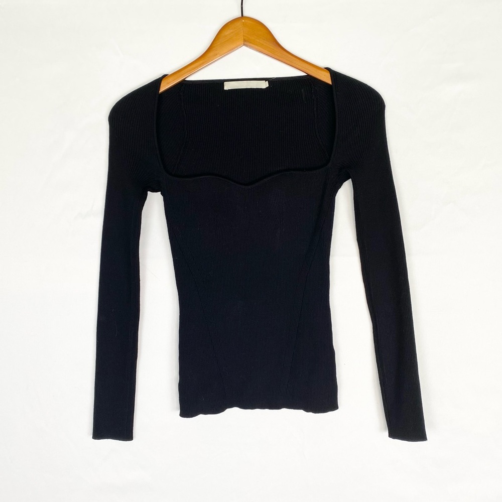 One Grey Day Audrey Top in Black Ribbed Long Sleeve Size XS Stretchy